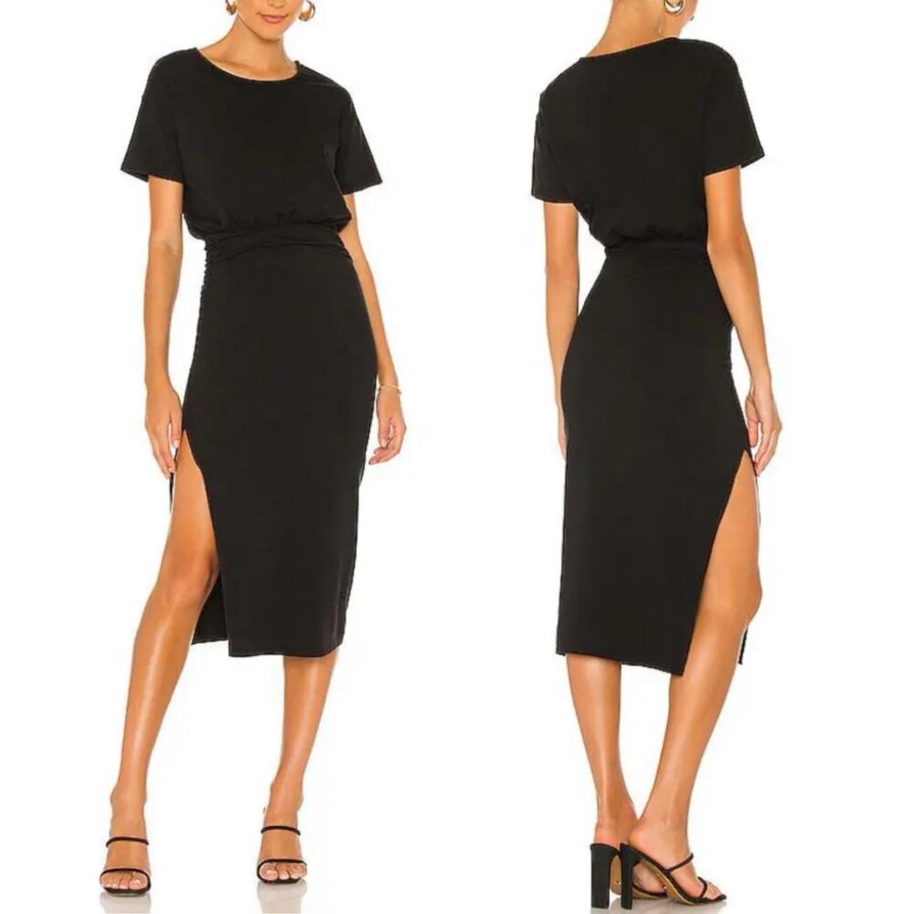 NWT Lovers + Friends Easy Ruched Midi Dress in Black Size XS